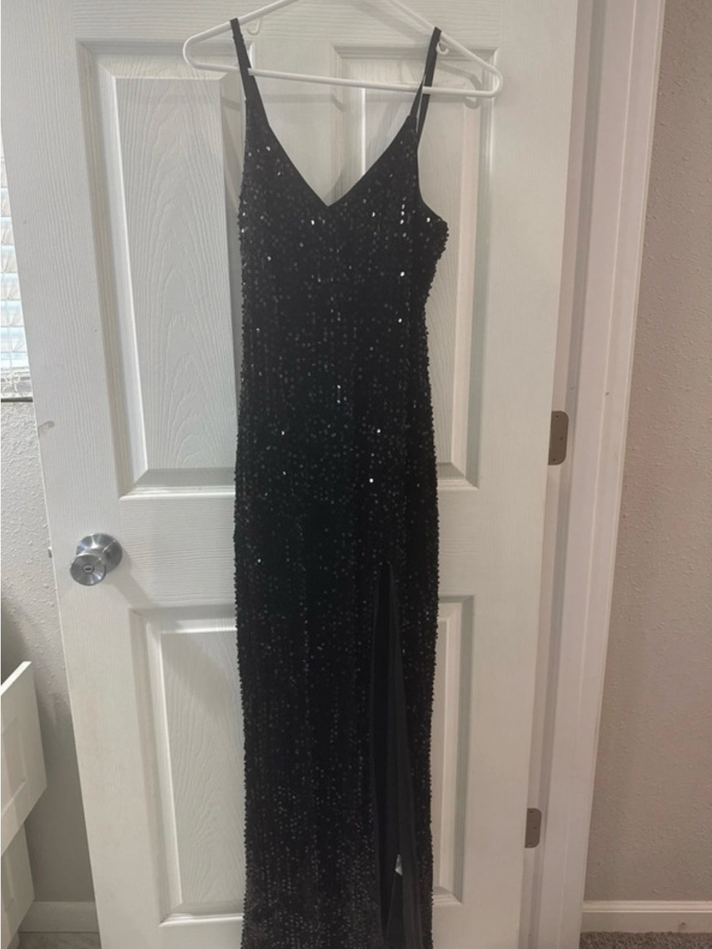 Simple Black Sequin Strapless Evening Gown
